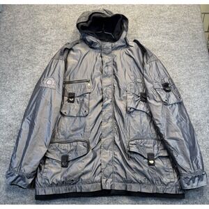 Parish Nation Men's XL Gray Hooded Utility Jacket Quilted Lined Multi Pocket